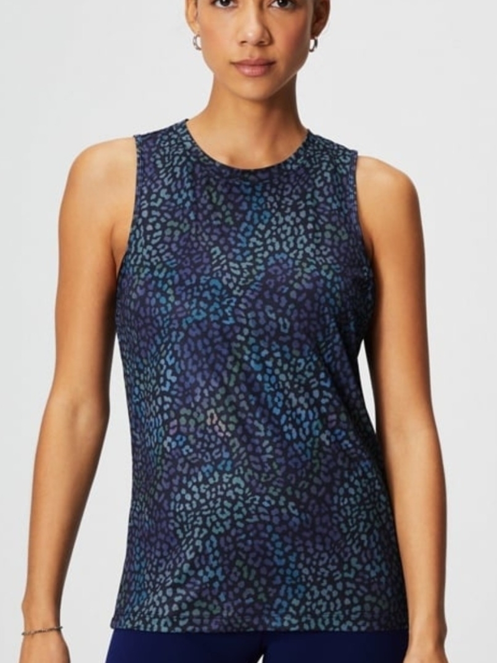 Fabletics Navy Multicolor Leopard-Print Crewneck Tank